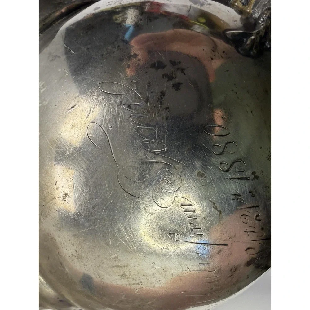 Antique Simpson‎ Hall Miller Sphinx Deer Heads Silver Plate Teapot 1880 Engraved